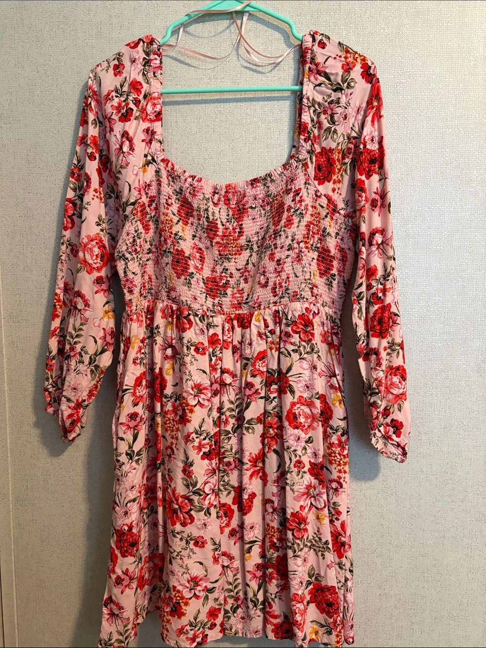 Pink Floral Smocked Babydoll Dress